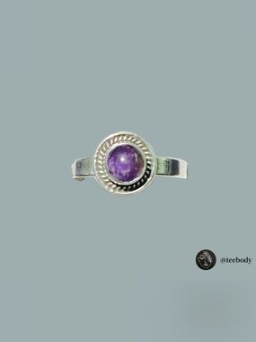 VTG Y2K 925 Sterling Silver Purple Amethyst Cabochon Rope Ring NWT Size 5